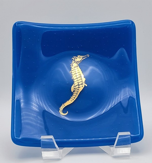 Plate-Gold Sea Horse on Egyptian Blue