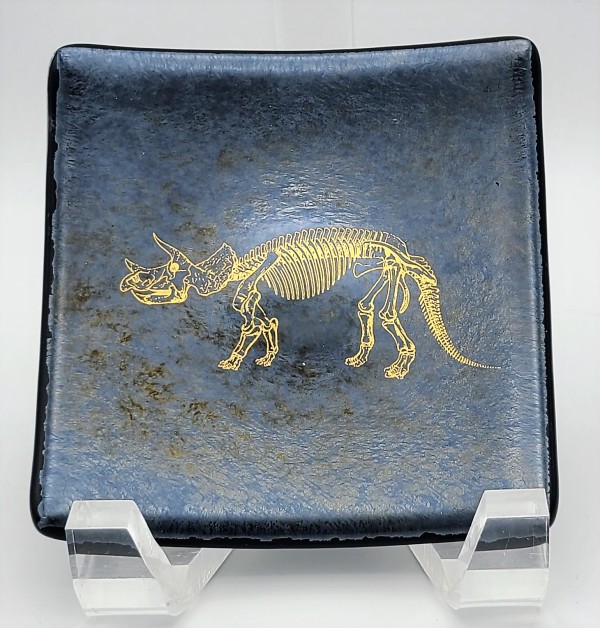 Small Plate-Gold Triceratops Skeleton on Silver Irid by Kathy Kollenburn