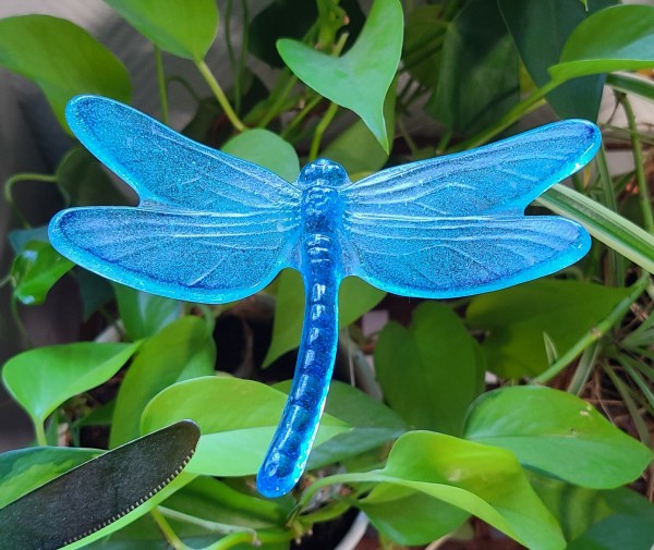 Plant Pick-Dragonfly, in Turquoise with Turquoise Tint Wings, Large