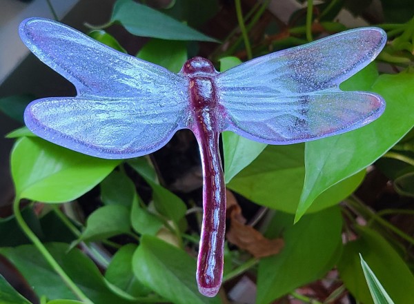 Plant Pick-Dragonfly, in Cranberry with Erbium Pink Wings, Large