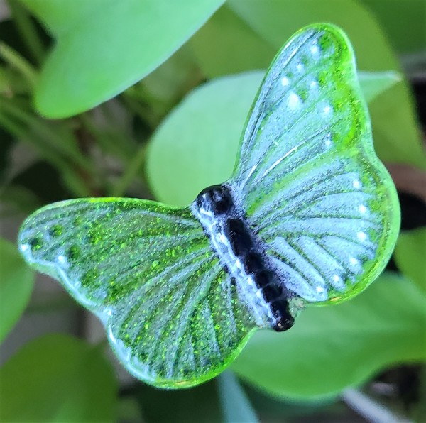 Plant Pick-Butterfly, in Greens with Black Body, Small