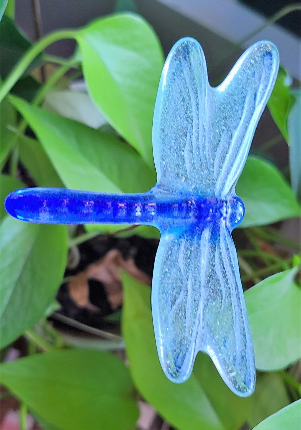Plant Pick-Dragonfly, in Blue with Turquoise Wings, Small
