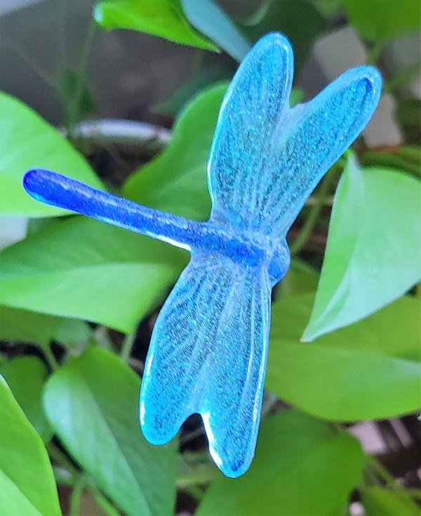 Plant Pick-Dragonfly, in Blue with Turquoise Wings, Medium