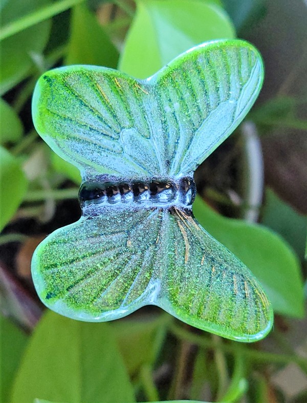 Plant Pick-Butterfly in Green with Black Body, Small