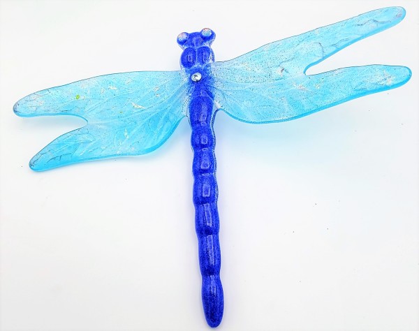 Dragonfly Yard Art-Sky Blue with Turquoise Tint Wings & Dichroic Accents