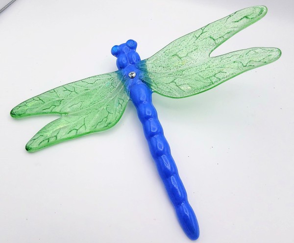 Dragonfly Yard Art-Periwinkle with Green Tint Wings & Dichroic Accents