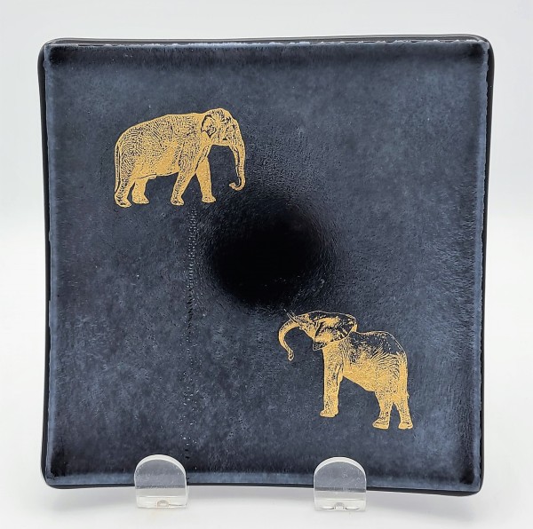 Small Plate-Gold Elephants on Silver Irid by Kathy Kollenburn