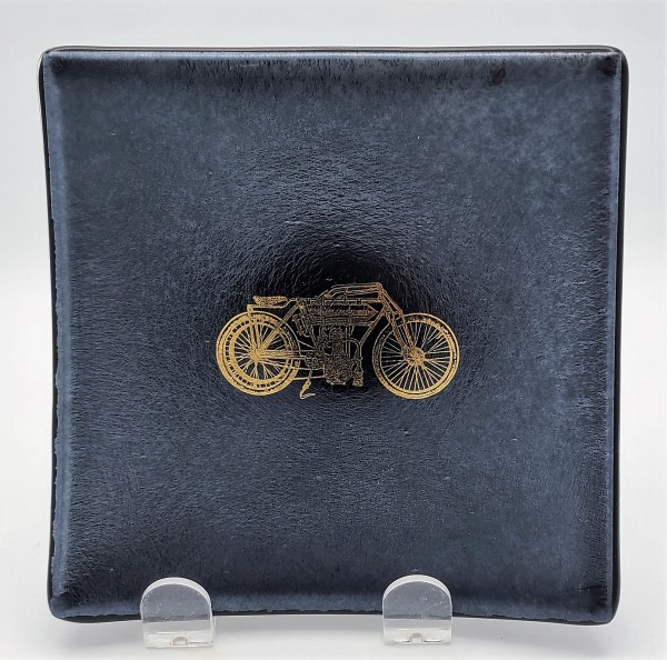 Plate with Gold Motorcycle on Silver Irid by Kathy Kollenburn