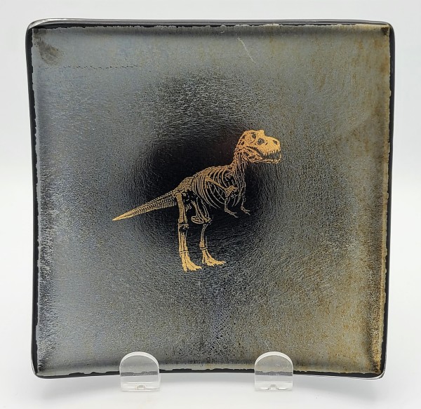 Dinosaur Plate-Gold Tyrannasaurus Skeleton on Silver Irid