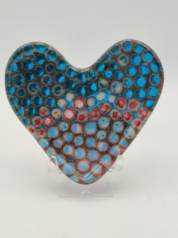 Murrini Heart Dish-Blues/Reds/Whites by Kathy Kollenburn