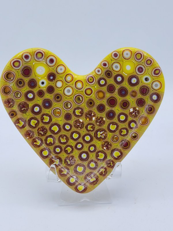 Murrini Heart Dish-Yellow/Red by Kathy Kollenburn