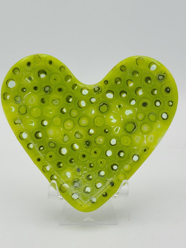 Murrini Heart Plate-Greens by Kathy Kollenburn