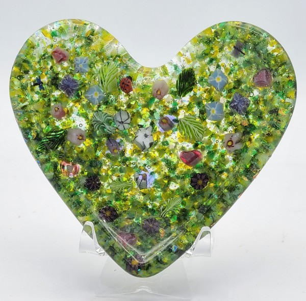 Murrini Heart Plate-Floral by Kathy Kollenburn