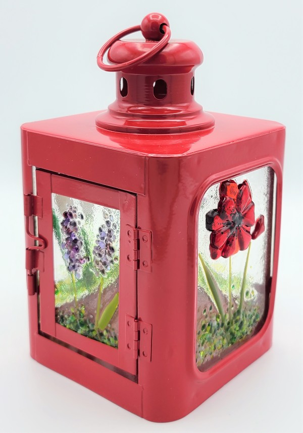 Lantern-Red with Botanical Panels by Kathy Kollenburn