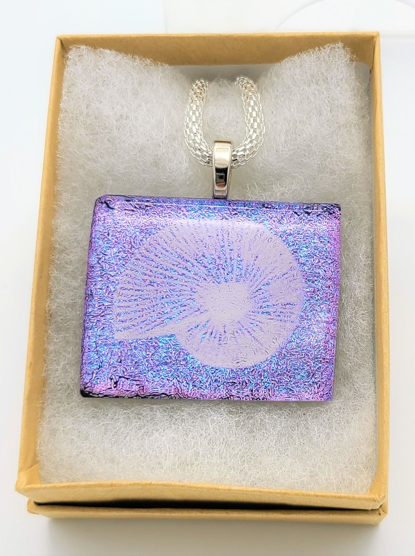 Necklace-White Nautilus on Purple/Pink Dichroic by Kathy Kollenburn