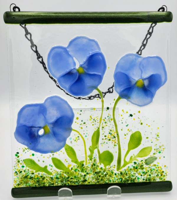 Garden Hanger with Blue Pansies by Kathy Kollenburn