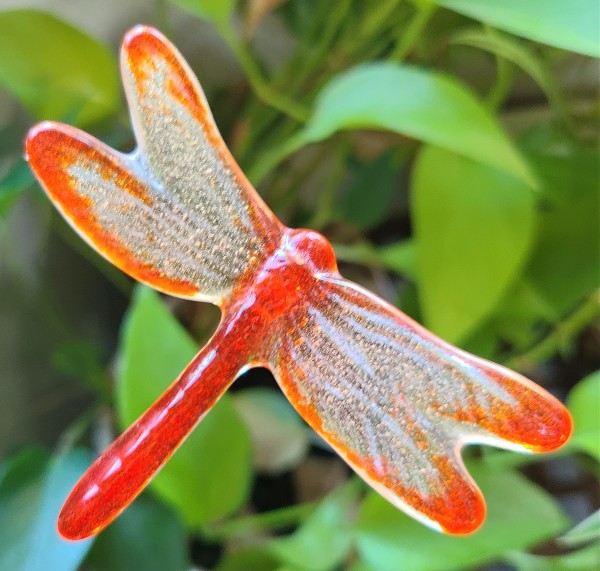 Plant Pick-Dragonfly, Small in Oranges/Clear by Kathy Kollenburn