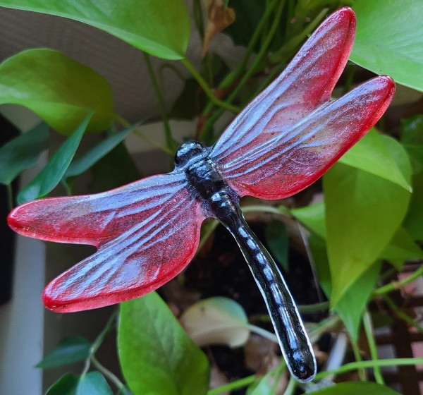 Plant Pick-Dragonfly, Large in Red/Black by Kathy Kollenburn