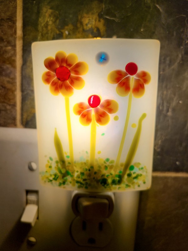 Nightlight with Pink/Yellow Flowers and Dragonfly by Kathy Kollenburn