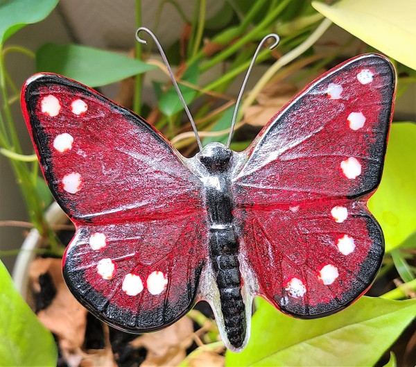 Plant Pick-Butterfly, Large in Red/Black with White Spots by Kathy Kollenburn