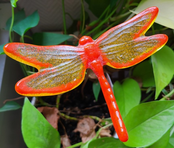 Plant Pick-Dragonfly, Large in Orange/Yellow by Kathy Kollenburn
