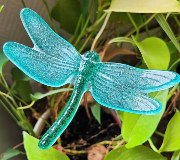 Plant Pick-Dragonfly, Large in Green/Turquoise by Kathy Kollenburn