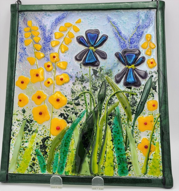 Garden Hanger-Irises & Hollyhocks by Kathy Kollenburn