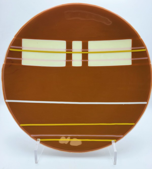 Round Plate in Butterscotch with Geometric Accents by Kathy Kollenburn