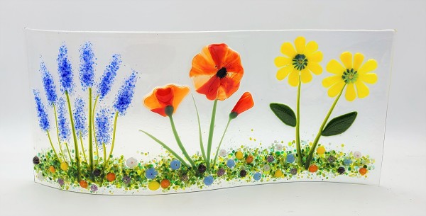 Garden Stand-up with Delphiniums, Poppies, & Daisies on Irid by Kathy Kollenburn