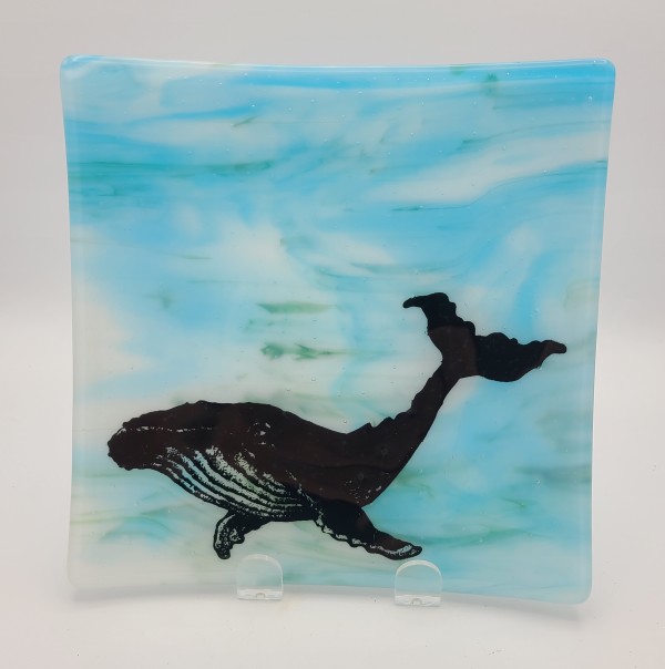 Whale Plate, on Blue/White/Green Streaky by Kathy Kollenburn