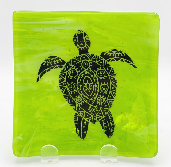 Plate with Sea Turtle on Green/White Streaky by Kathy Kollenburn
