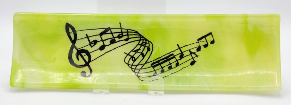 Long Tray with Musical Notes on Green/White Streaky by Kathy Kollenburn