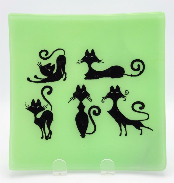 Plate with Cats on Mint Green