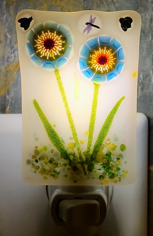 Nightlight-Blue/Yellow/Orange Mandala Flowers by Kathy Kollenburn