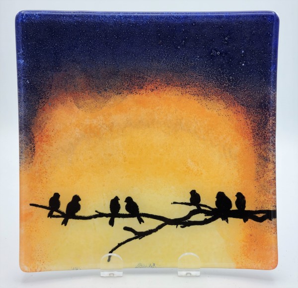 Plate-Birds on Branch by Sunrise by Kathy Kollenburn
