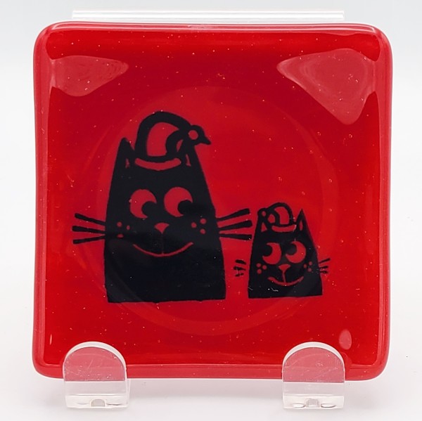 Plate-Santa Cats on Red