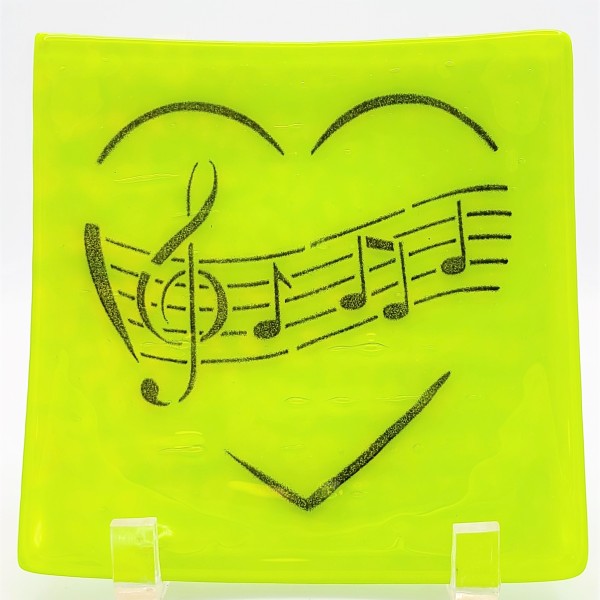 Plate-Spring Green with Music Notes Heart by Kathy Kollenburn