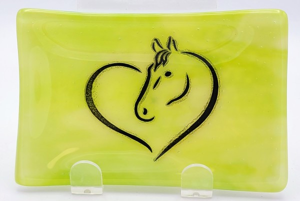 Soap Dish/Spoon Rest-Horse Heart on Green/White Streaky by Kathy Kollenburn