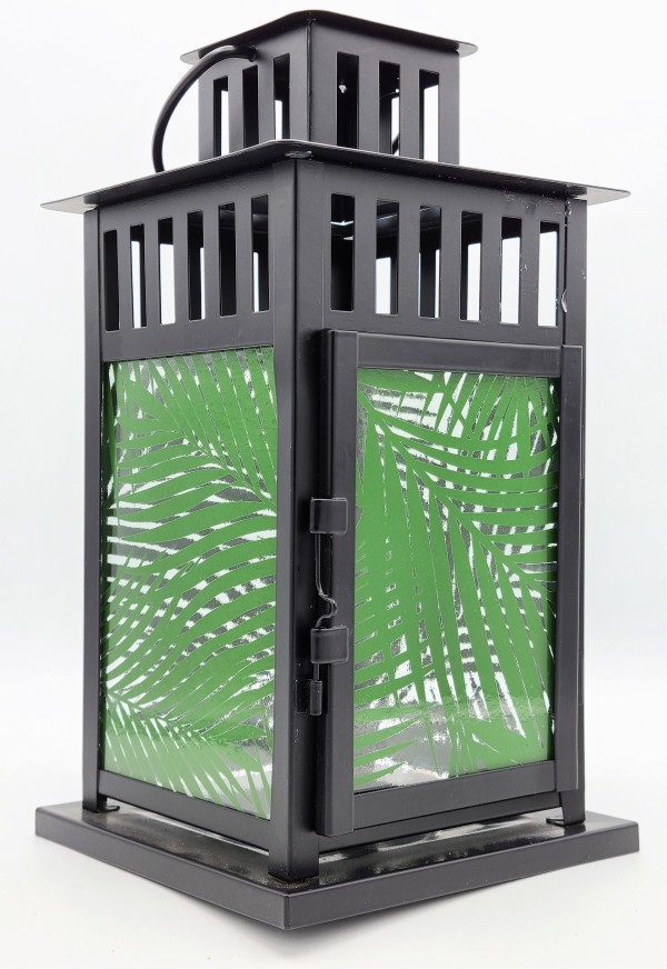 Lantern with Green Fern Leaf Panels by Kathy Kollenburn