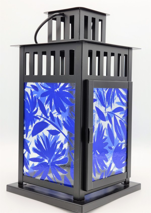Lantern with Blue Floral Panels by Kathy Kollenburn