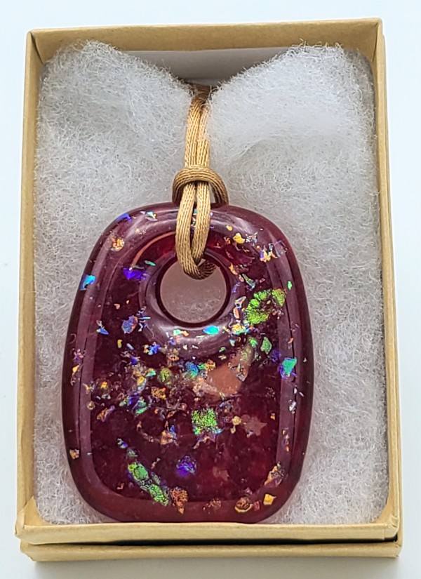 Necklace-Large Red Pillow Pendant with Dichroic Flakes by Kathy Kollenburn