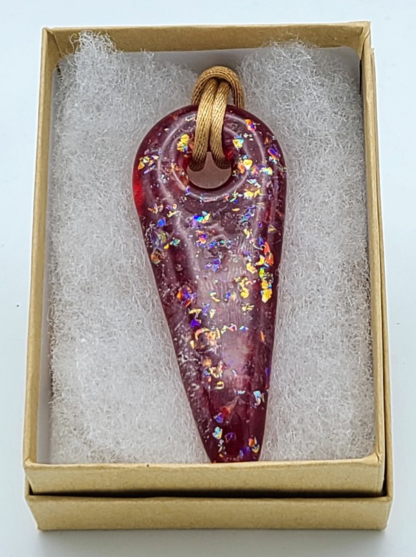 Necklace-Large Red Teardrop Pendant with Dichroic Flakes by Kathy Kollenburn