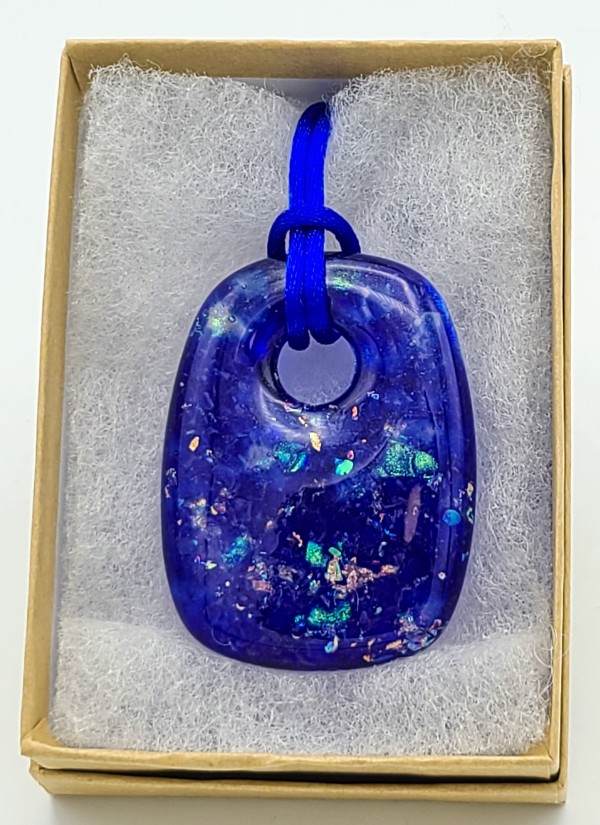 Necklace-Large Blue Pillow Pendant with Dichroic Flakes by Kathy Kollenburn