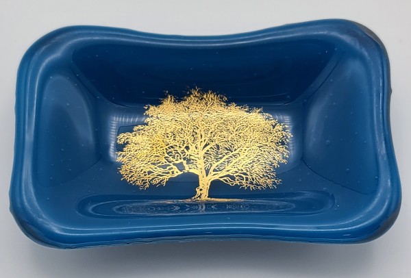 Trinket Dish-Gold Tree on Egyptian Blue by Kathy Kollenburn