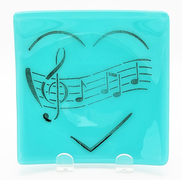Plate with Music/Heart Design on Turquoise by Kathy Kollenburn
