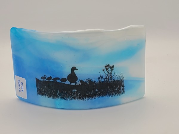 Curve-Duck Meadow on Blue/White Streaky by Kathy Kollenburn