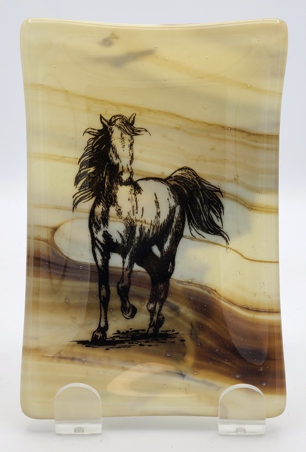 Soap Dish/Spoon Rest-Horse on Brown Streaky Background by Kathy Kollenburn
