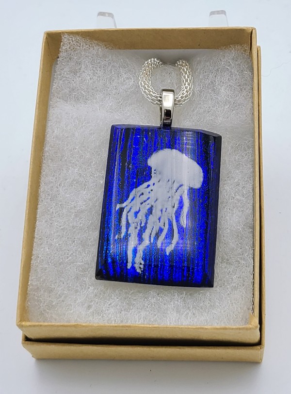 Necklace-Jellyfish on Blue Reeded Dichroic by Kathy Kollenburn