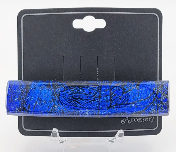 Barrette-Blue Patterned Dichroic, Capped by Kathy Kollenburn