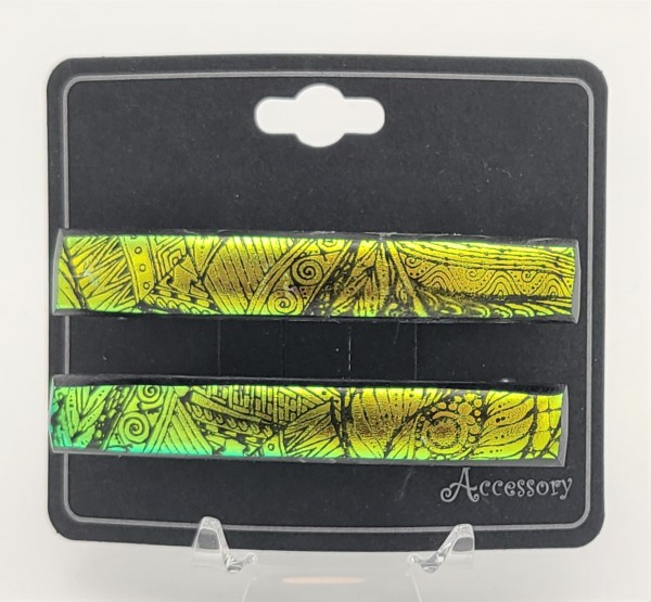 Barrette-Pair of Smaller Barrettes in Gold Patterned Dichroic by Kathy Kollenburn